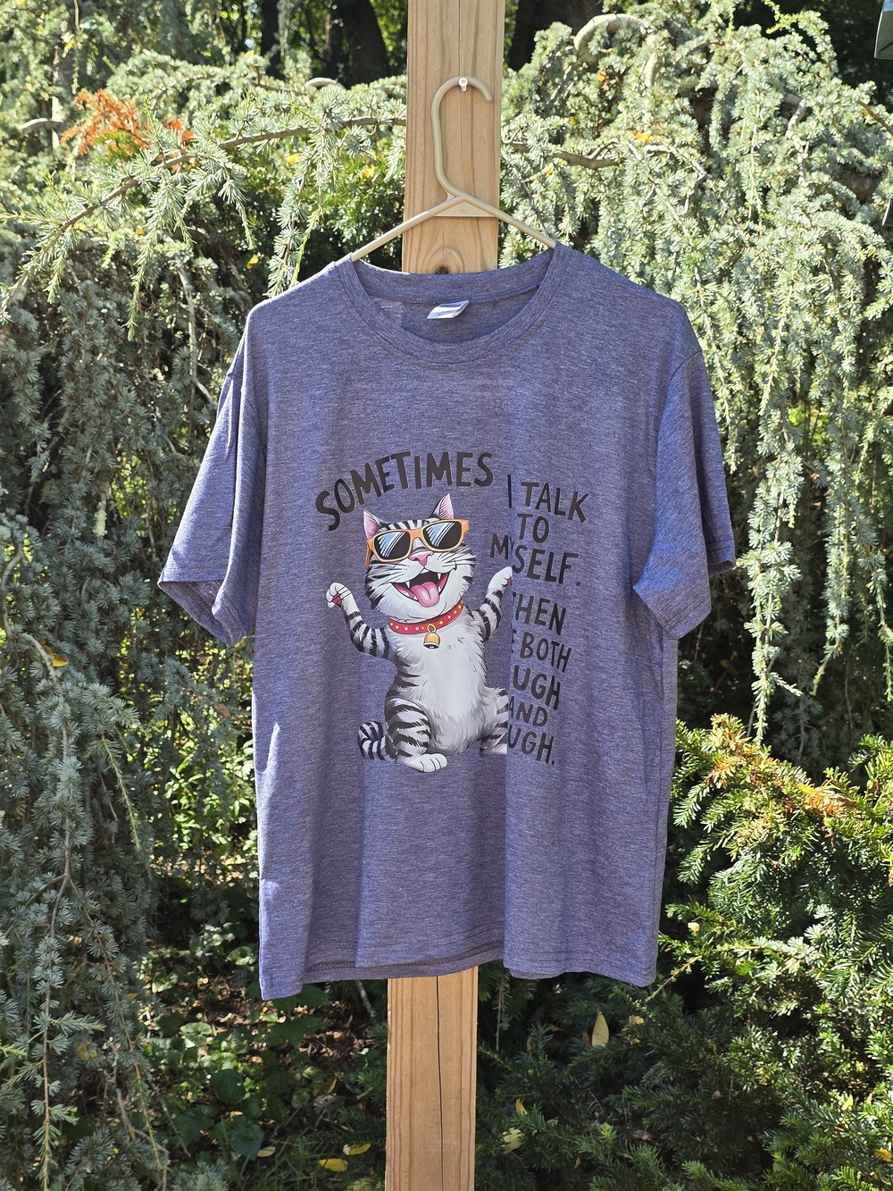 Cat Graphic T-Shirt in Heather Blue - Cute Cat Design